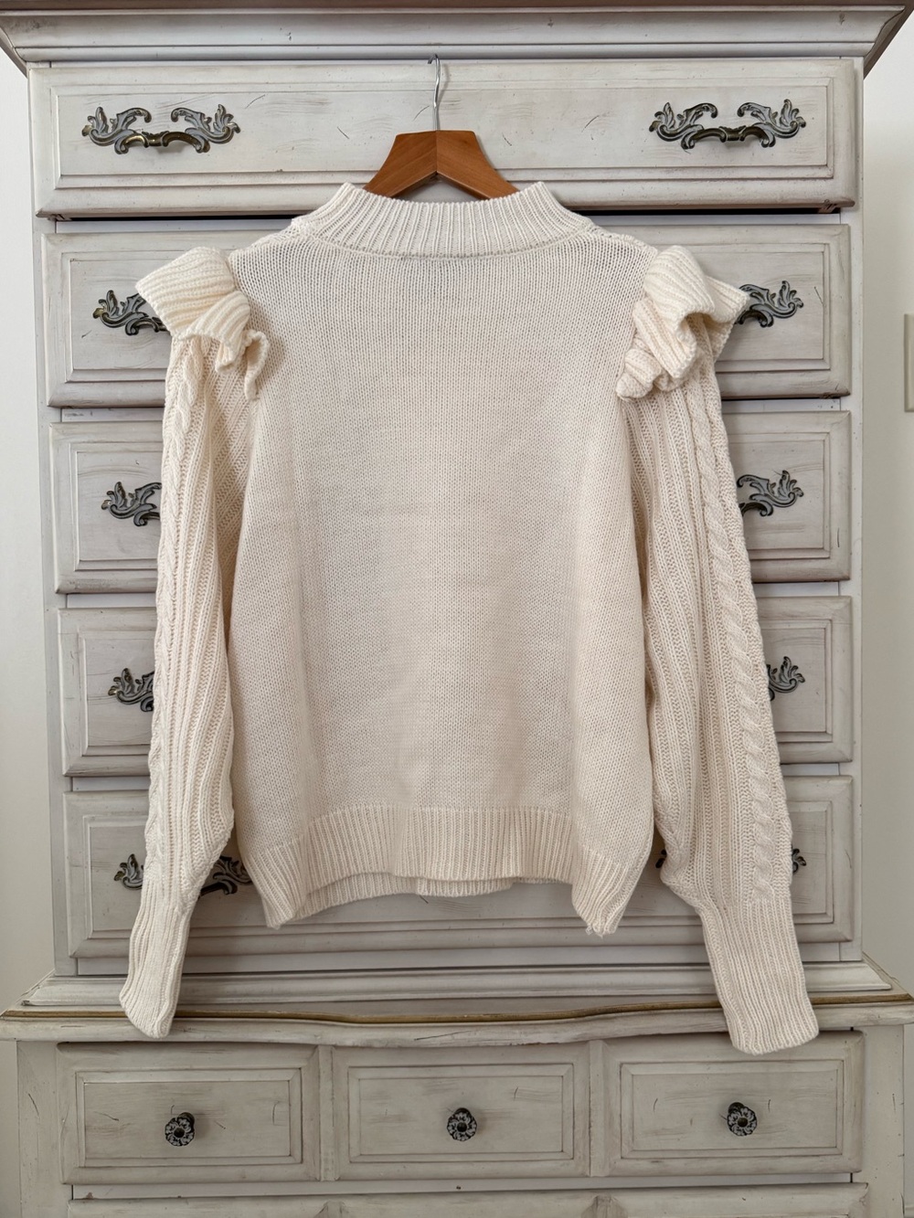 Cream Cable Knit Cottagecore Ruffle Sweater - Picture 3 of 5